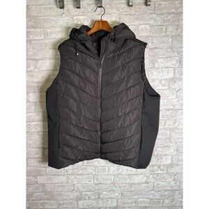 Tahari Black Quilted Puffer Vest Hooded Zip Minimalist Athleisure XL 1X